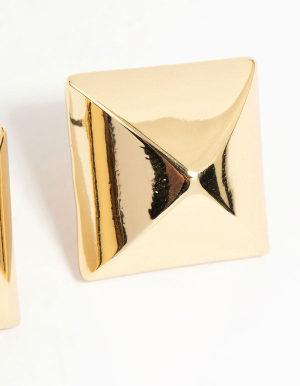 Gold Plated Square Spike Stud Earrings