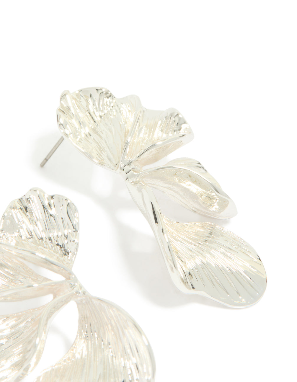 Silver Plated Organic Petal Stud Earrings