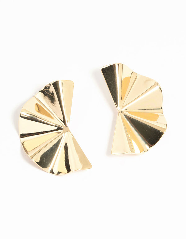 Gold Plated Statement Fan Stud Earrings
