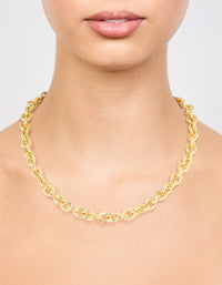 Gold Plated Thick Oval Link Chain Necklace - link has visual effect only