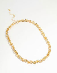 Gold Plated Thick Oval Link Chain Necklace - link has visual effect only