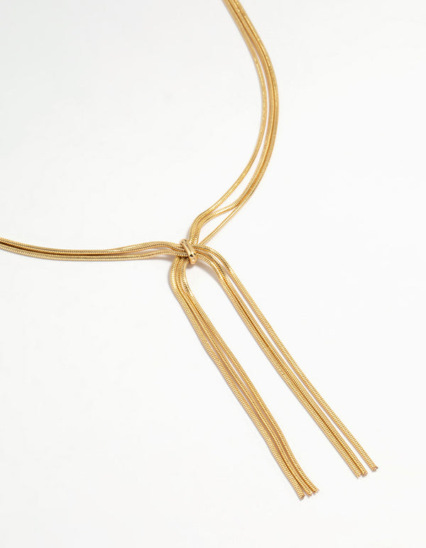 Gold Plated Snake Tassel Y-Necklace