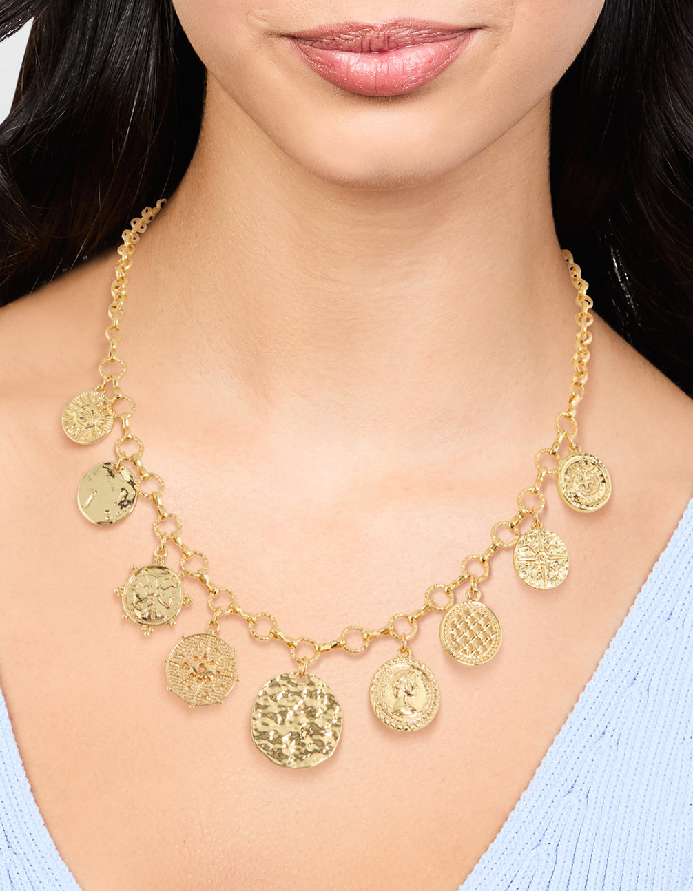 Gold Plated Coin Disc Charm Pendant Necklace