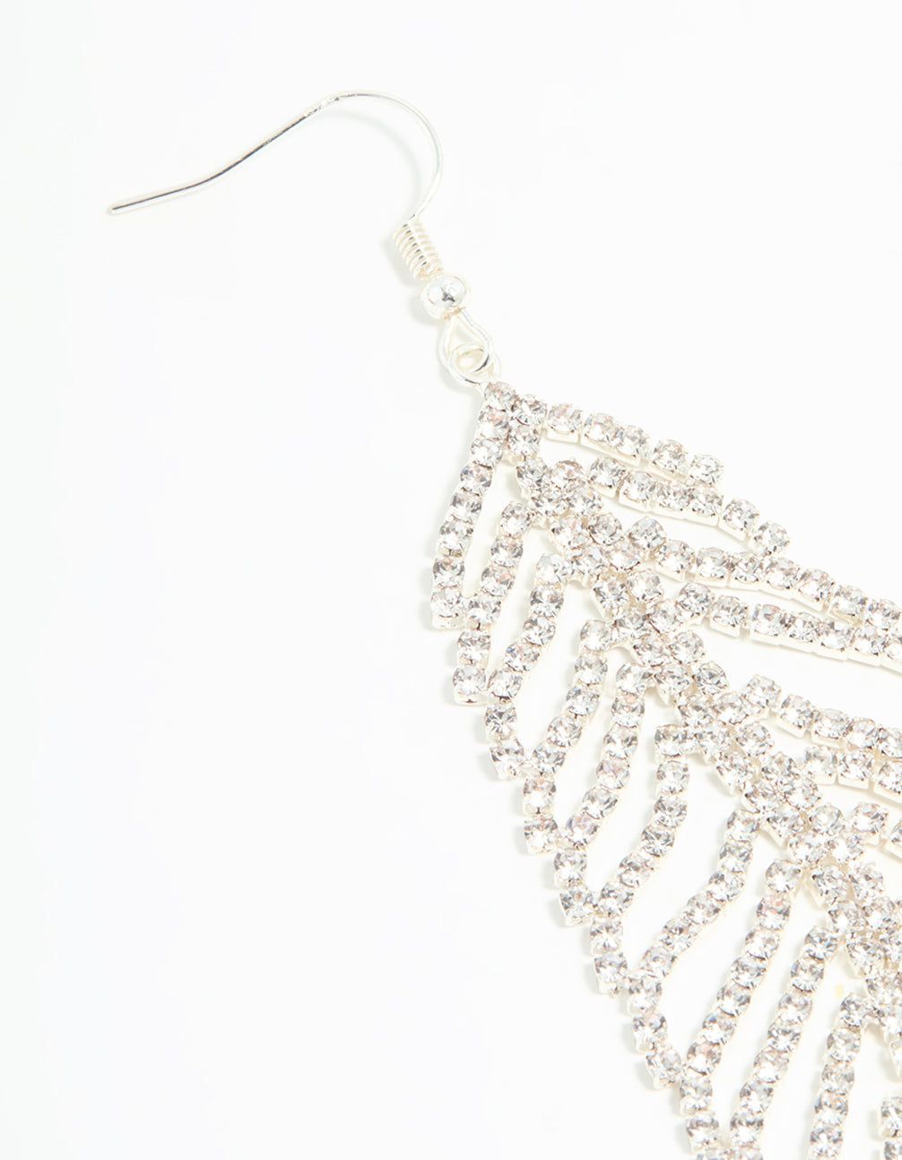Silver Diamante Leaf Outline Hook Large Drop Earrings