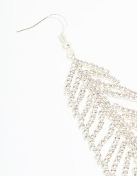 Silver Diamante Leaf Outline Hook Large Drop Earrings - link has visual effect only