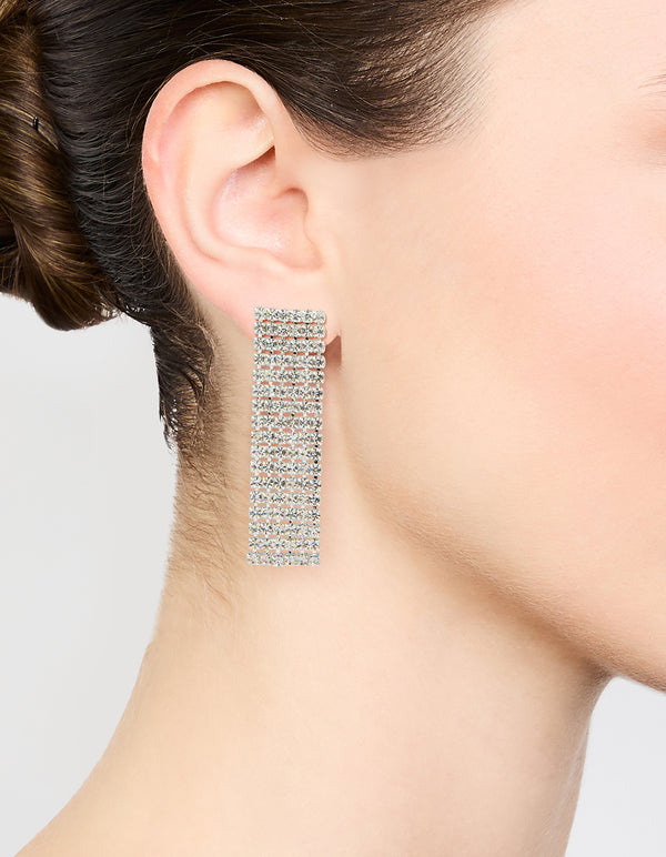 Silver Diamante Thick Straight Cupchain Drop Earrings