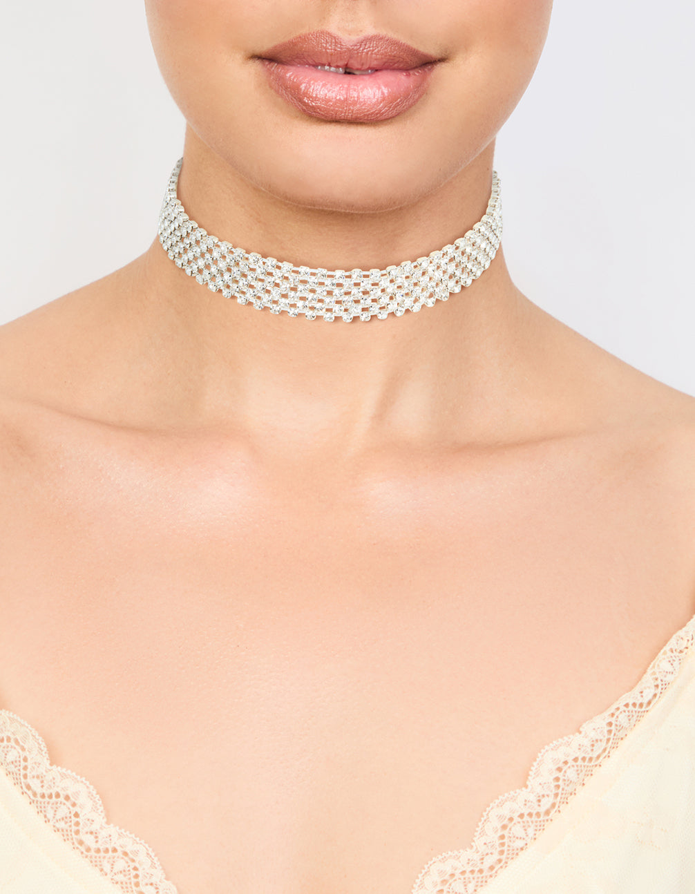 Silver Diamante Classic Choker Necklace