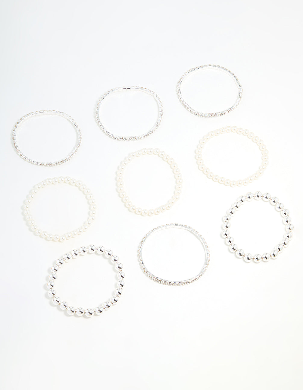 Silver Diamante & Pearl Ball Bracelets 9-Pack