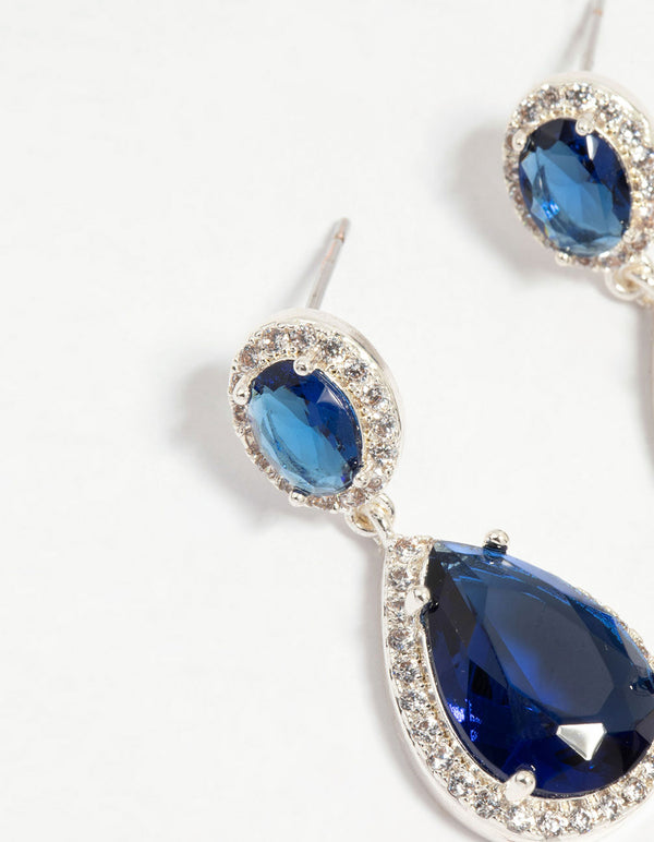 Silver Plated Sapphire Cubic Zirconia Teardrop Earrings