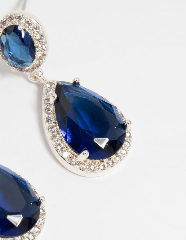 Silver Plated Sapphire Cubic Zirconia Teardrop Earrings