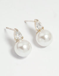 Silver Plated Mini Cubic Zirconia Pearl Drop Earrings - link has visual effect only