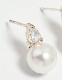 Silver Plated Mini Cubic Zirconia Pearl Drop Earrings - link has visual effect only