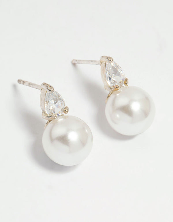 Silver Plated Mini Cubic Zirconia Pearl Drop Earrings