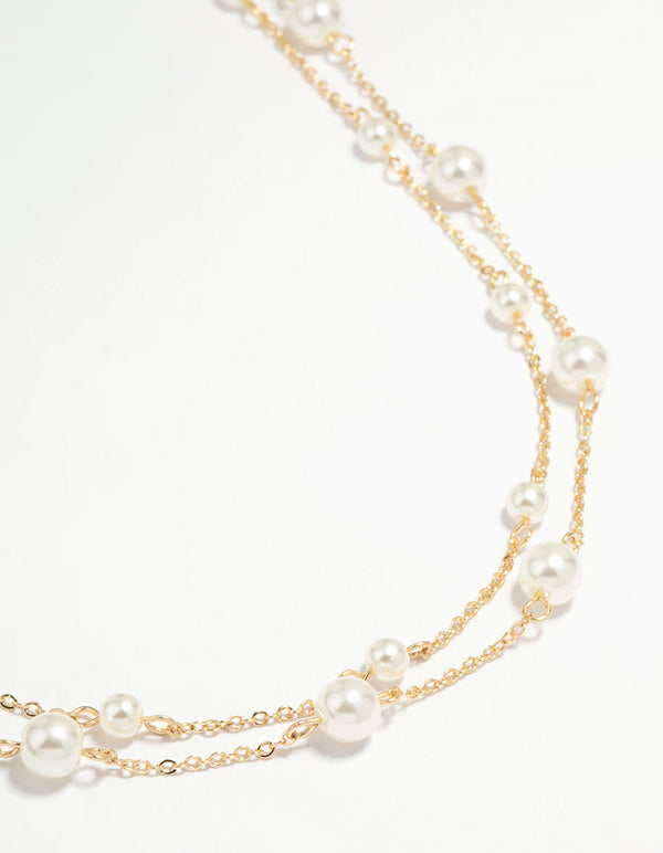 Gold Plated Pearl  Layered Necklace