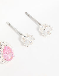 Silver Cubic Zirconia Teardrop & Square Stud Earrings 3-Pack - link has visual effect only