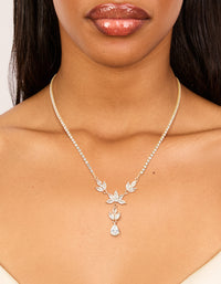 Gold Cubic Zirconia Cascading Flower Necklace - link has visual effect only