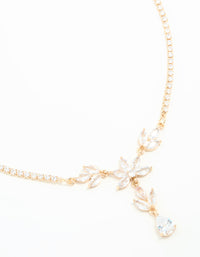 Gold Cubic Zirconia Cascading Flower Necklace - link has visual effect only