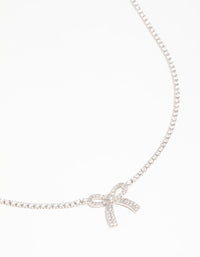 Silver Cubic Zirconia Bow Pendant Necklace - link has visual effect only