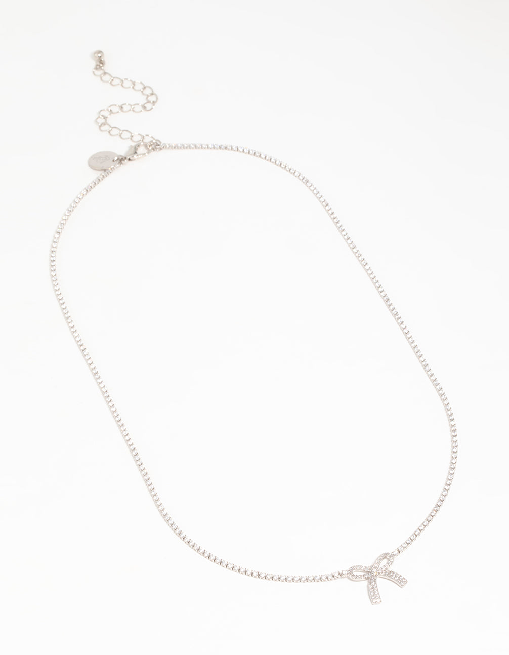 Silver Cubic Zirconia Bow Pendant Necklace