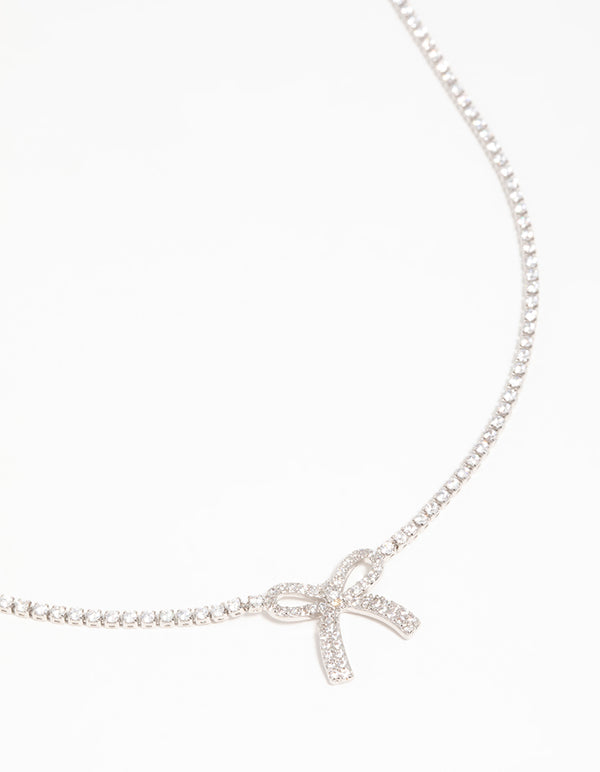 Silver Cubic Zirconia Bow Pendant Necklace