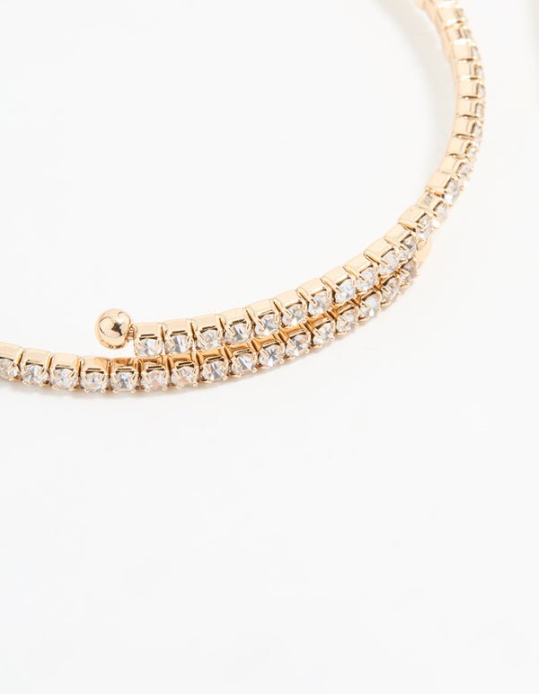 Gold Cubic Zirconia Round Wrist Cuff