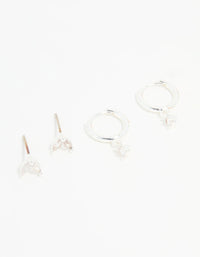 Silver Plated Brass Diamante Baguette Flower Hoop & Stud Earrings 4-Pack - link has visual effect only