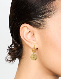 Waterproof Gold Plated Stainless Steel Clover Coin Drop Hoop Earrings - link has visual effect only