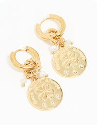 Waterproof Gold Plated Stainless Steel Clover Coin Drop Hoop Earrings - link has visual effect only