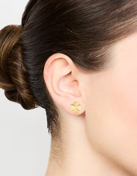 Waterproof Gold Plated Stainless Steel Ribbed Clover Stud Earrings - link has visual effect only
