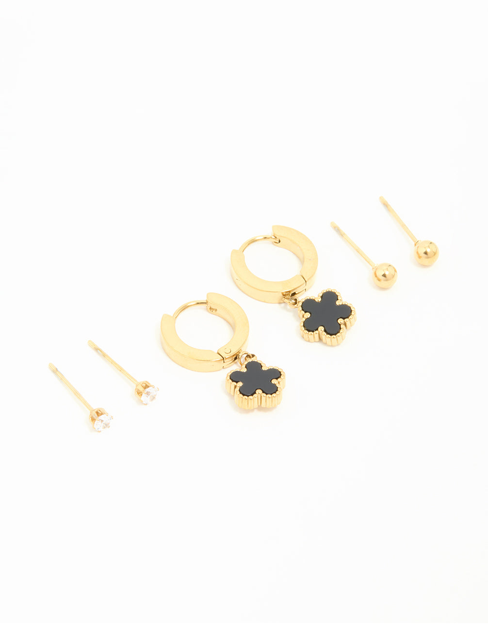 Waterproof Gold Plated Stainless Steel Flower & Star Earrings 3-Pack