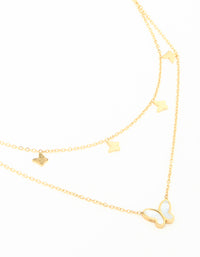 Waterproof Gold Plated Stainless Steel Butterfly Layered Necklace - link has visual effect only