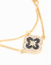Waterproof Gold Plated Stainless Steel Black Enamel Flower Layered Bracelet - link has visual effect only