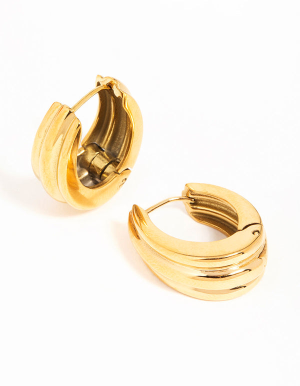 Waterproof Gold Plated Stainless Steel Hinged Hoop Indented Earrings