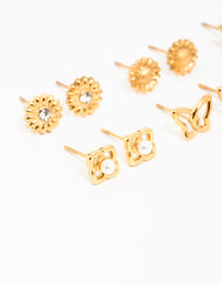 Waterproof Gold Plated Stainless Steel Cubic Zirconia Butterfly Stud Earrings 6-Pack - link has visual effect only