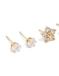 Waterproof Gold Plated Stainless Steel Pearl & Stud Earrings 3-Pack - link has visual effect only