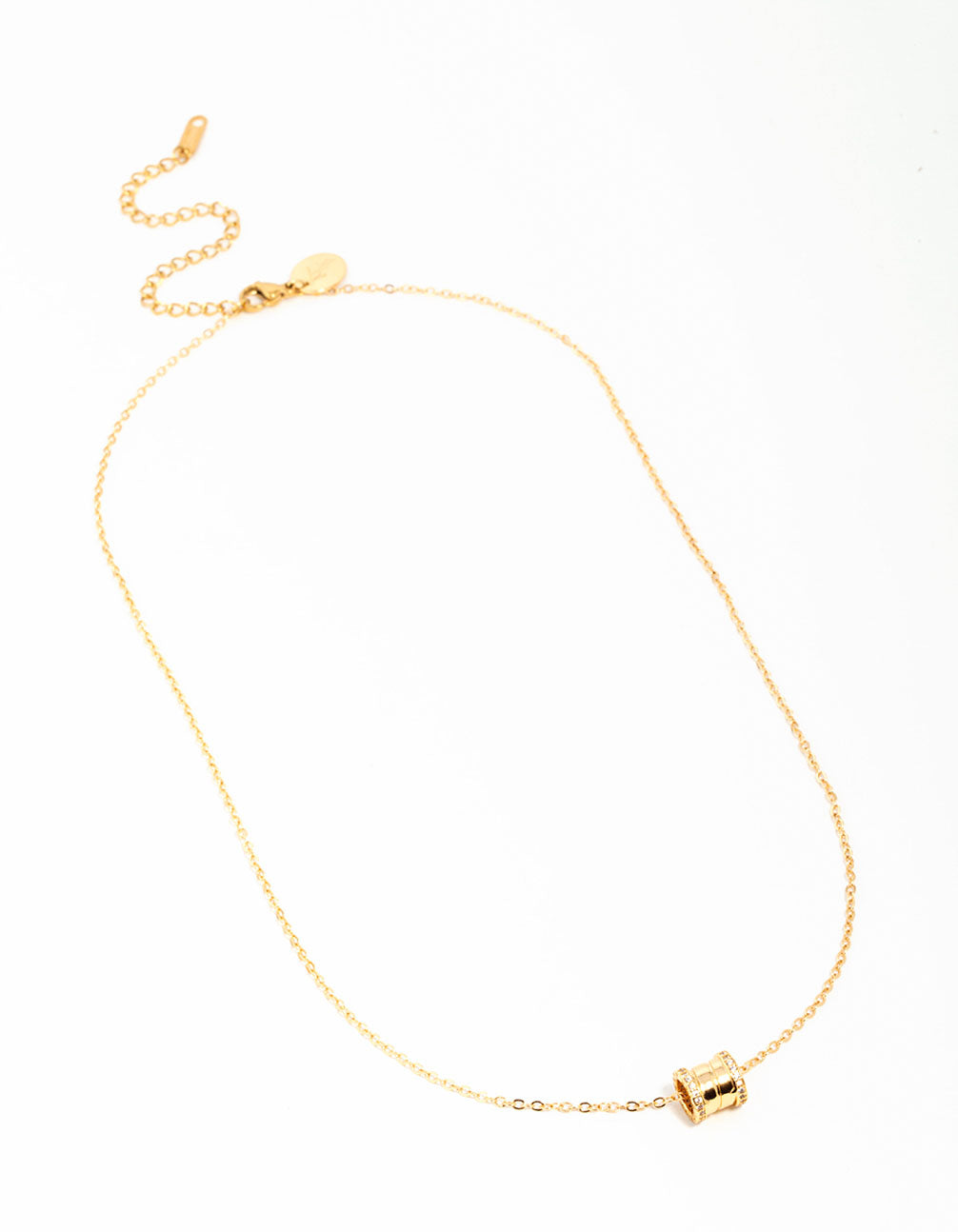 Waterproof Gold Plated Stainless Steel Cubic Zirconia Rondell Pendant Necklace
