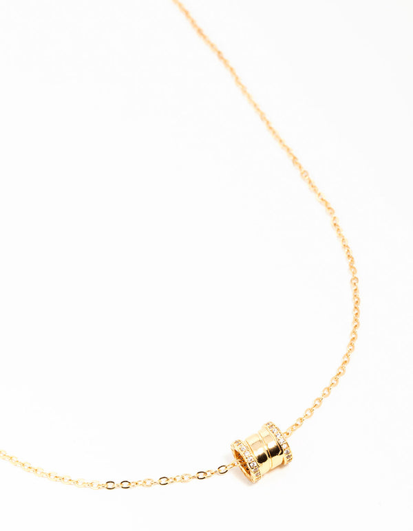 Waterproof Gold Plated Stainless Steel Cubic Zirconia Rondell Pendant Necklace