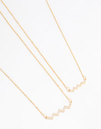 Gold Plated Cubic Zirconia Zig Zag Pendant Necklace Pack - link has visual effect only