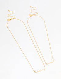Gold Plated Cubic Zirconia Zig Zag Pendant Necklace Pack - link has visual effect only