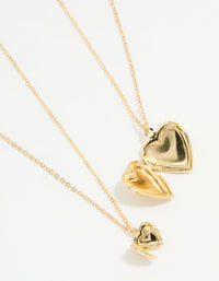Gold Plated Heart Pendant Necklaces 2-Pack - link has visual effect only