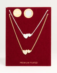Mixed Metal Cubic Zirconia Heart Link Necklaces 2-Pack - link has visual effect only