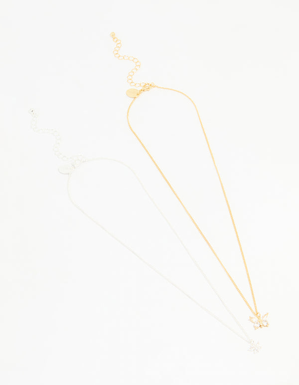 Mixed Metal Cubic Zirconia Butterfly Link Necklace Pack - Lovisa