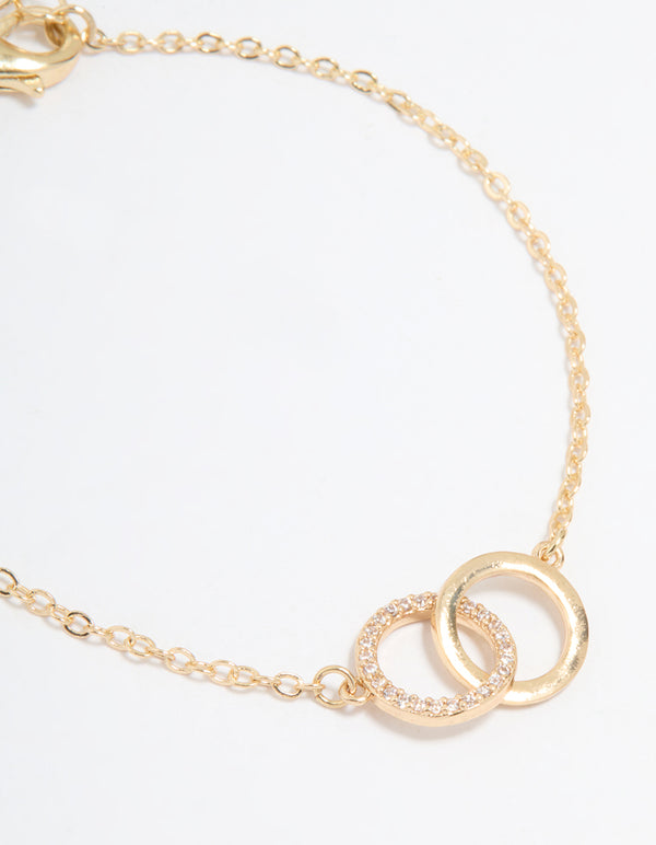 Gold & Silver Plated Brass Cubic Zirconia Link Bracelets 2-Pack