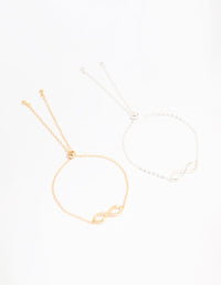 Mixed Metal Infinity Cubic Zirconia Toggle Bracelets 2-Pack - link has visual effect only