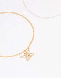 Mixed Metal Cubic Zirconia Butterfly Link Toggle Bracelets 2-Pack - link has visual effect only