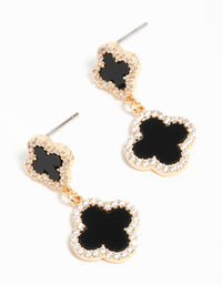 Gold Cubic Zirconia Black Flower Drop Earrings - link has visual effect only