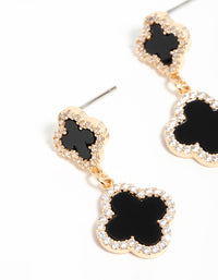 Gold Cubic Zirconia Black Flower Drop Earrings - link has visual effect only