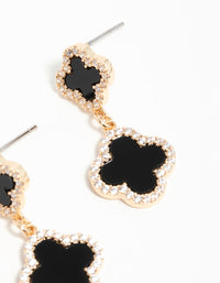 Gold Cubic Zirconia Black Flower Drop Earrings - link has visual effect only