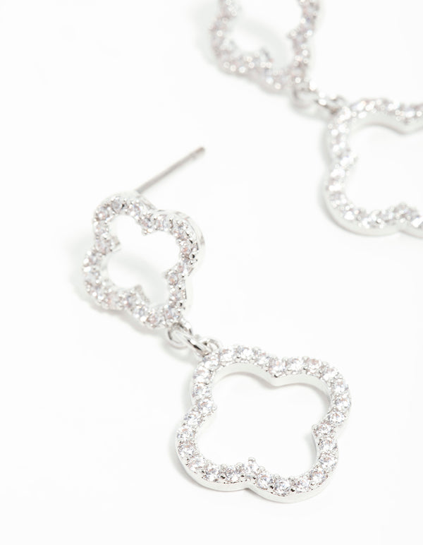 Silver Cubic Zirconia Flower Drop Earrings