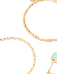 Gold Blue Flower & Chain Bracelets 3-Pack - link has visual effect only